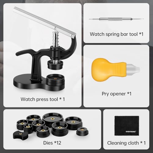 Eventronic 16Pcs Watch Press Tool Set, Back Case Closer for Closing Watch Cover, Watch Battery Replacement Tool Kit with 18 to 50mm Circular Dials - Image 2