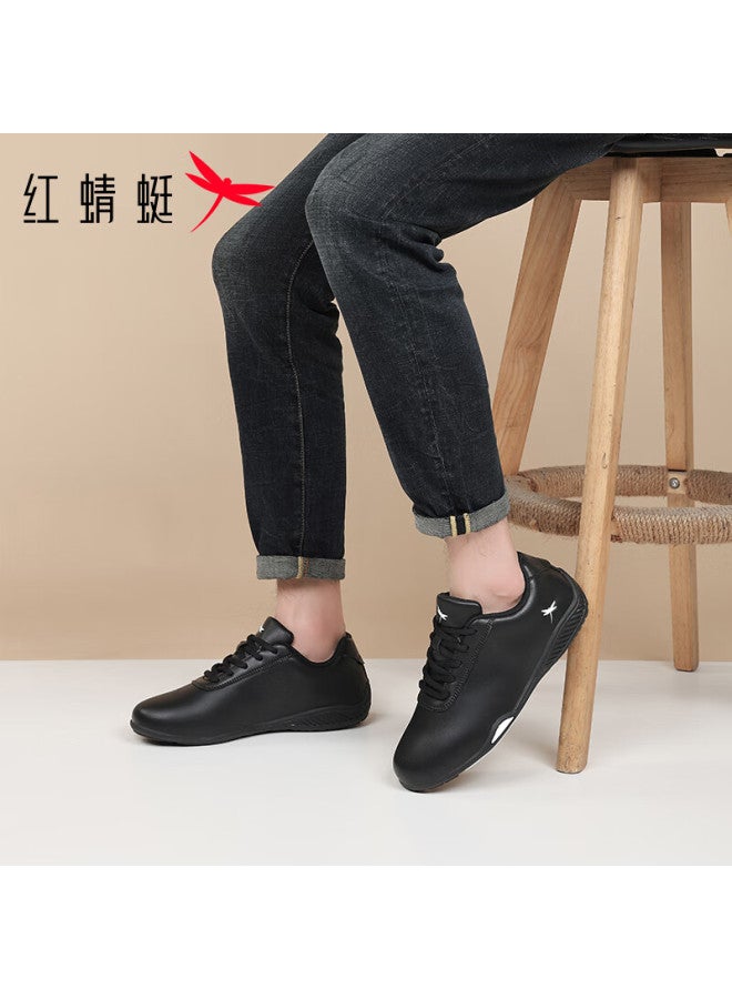 Red Dragonfly Men's Low-top Sneakers, Casual Sports Shoes, Flat Leather Shoes, Versatile Black Shoes, C0tt01252-2, Pure Black, Size 42