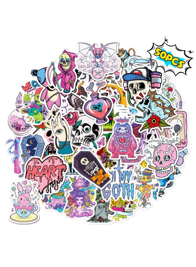 NIBEMINENT 50 Pcs Skeleton New Goth Deco Kit Waterproof Stickers, High Definition Printing Bright Colors, Suitable for Laptop Skateboard Luggage Water Bottle Guitar DIY - Image 1