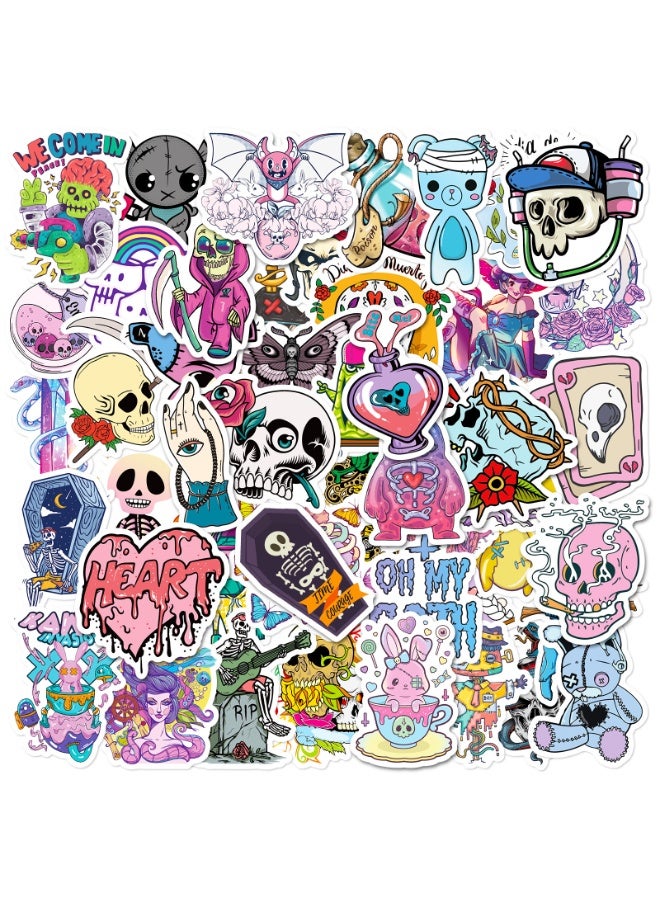 NIBEMINENT 50 Pcs Skeleton New Goth Deco Kit Waterproof Stickers, High Definition Printing Bright Colors, Suitable for Laptop Skateboard Luggage Water Bottle Guitar DIY - Image 2