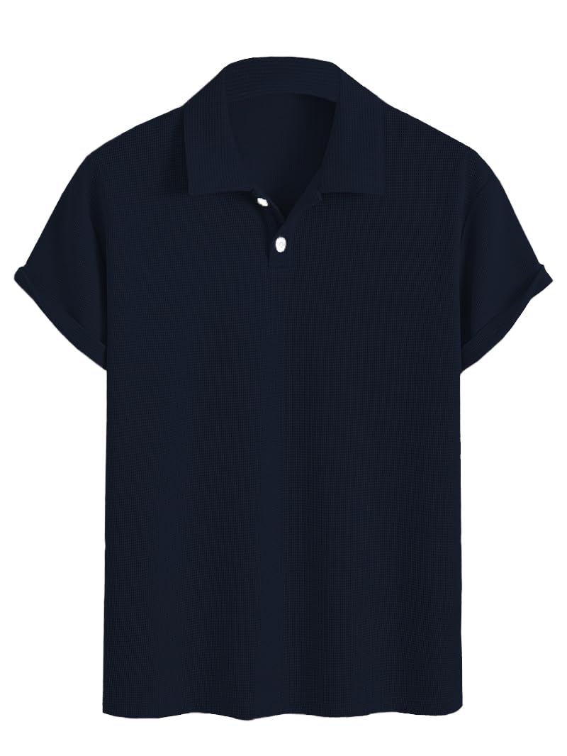 TAGDO® Premium Waffle Knit T-Shirt || Tshirt for Man || Mens Tshirt (Button-Waffle-2018-Navy-M) - Image 1