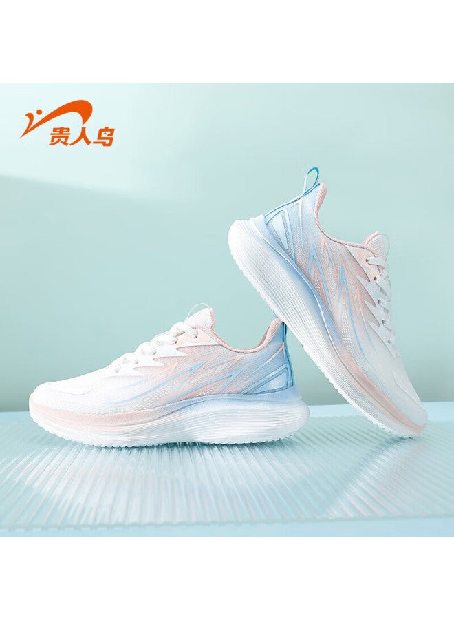 Guirenniao Women's Sports Shoes With Thick Soles For Shock Absorption, Running, Jump Rope, Soft Soles, Travel Shoes, White/orange Pink, Women's Size 35