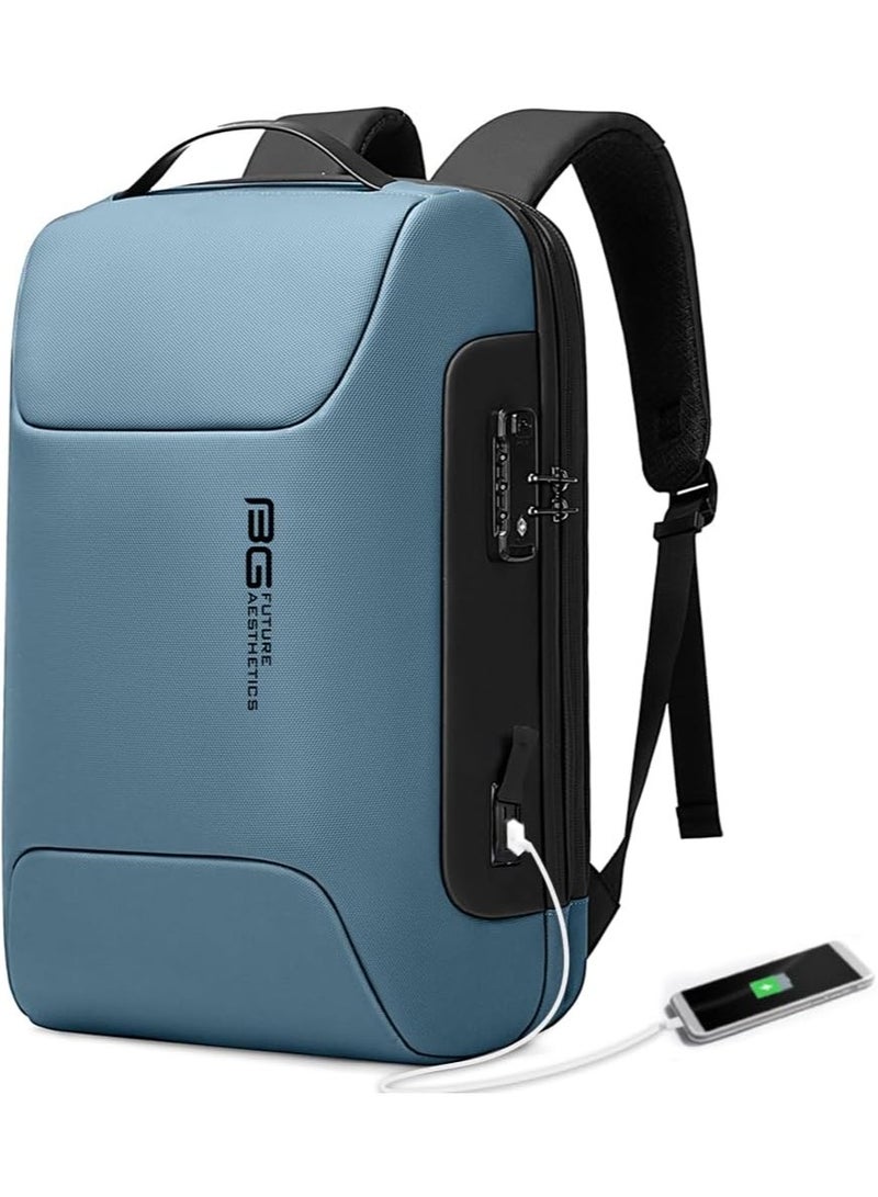 BANGE Anti Theft Backpack with USB charging Port,Lightweight Business Backpack for Men and Women   light blue（two pockets for work) - Image 1