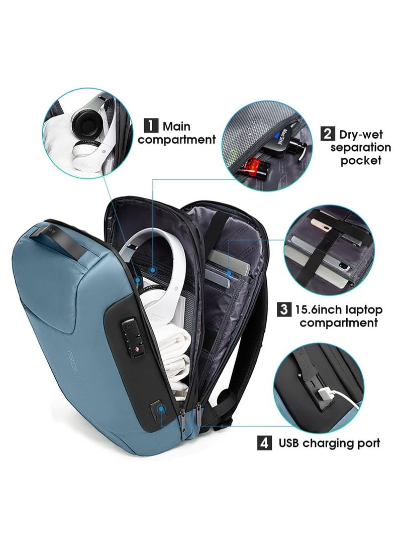 BANGE Anti Theft Backpack with USB charging Port,Lightweight Business Backpack for Men and Women   light blue（two pockets for work) - Image 2