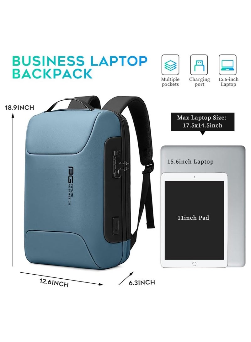 BANGE Anti Theft Backpack with USB charging Port,Lightweight Business Backpack for Men and Women   light blue（two pockets for work) - Image 4