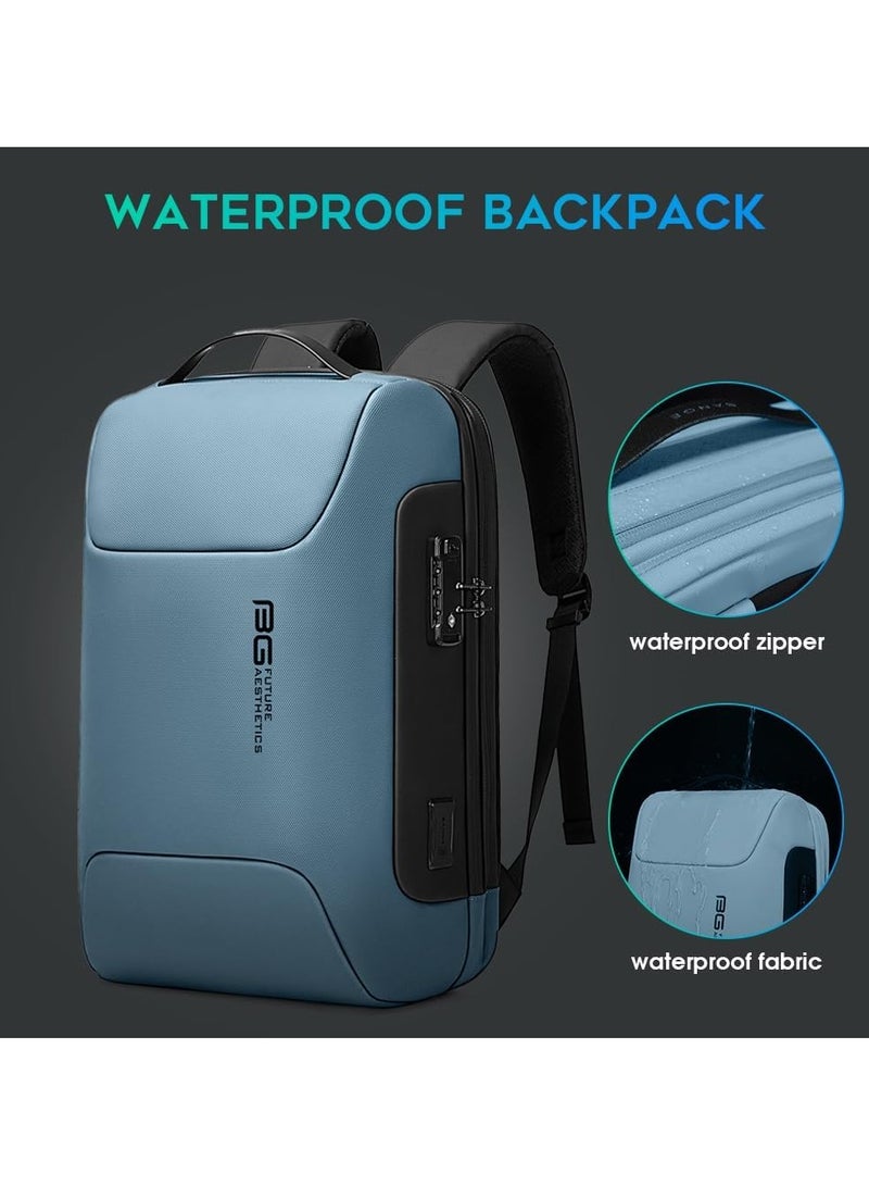 BANGE Anti Theft Backpack with USB charging Port,Lightweight Business Backpack for Men and Women   light blue（two pockets for work) - Image 5