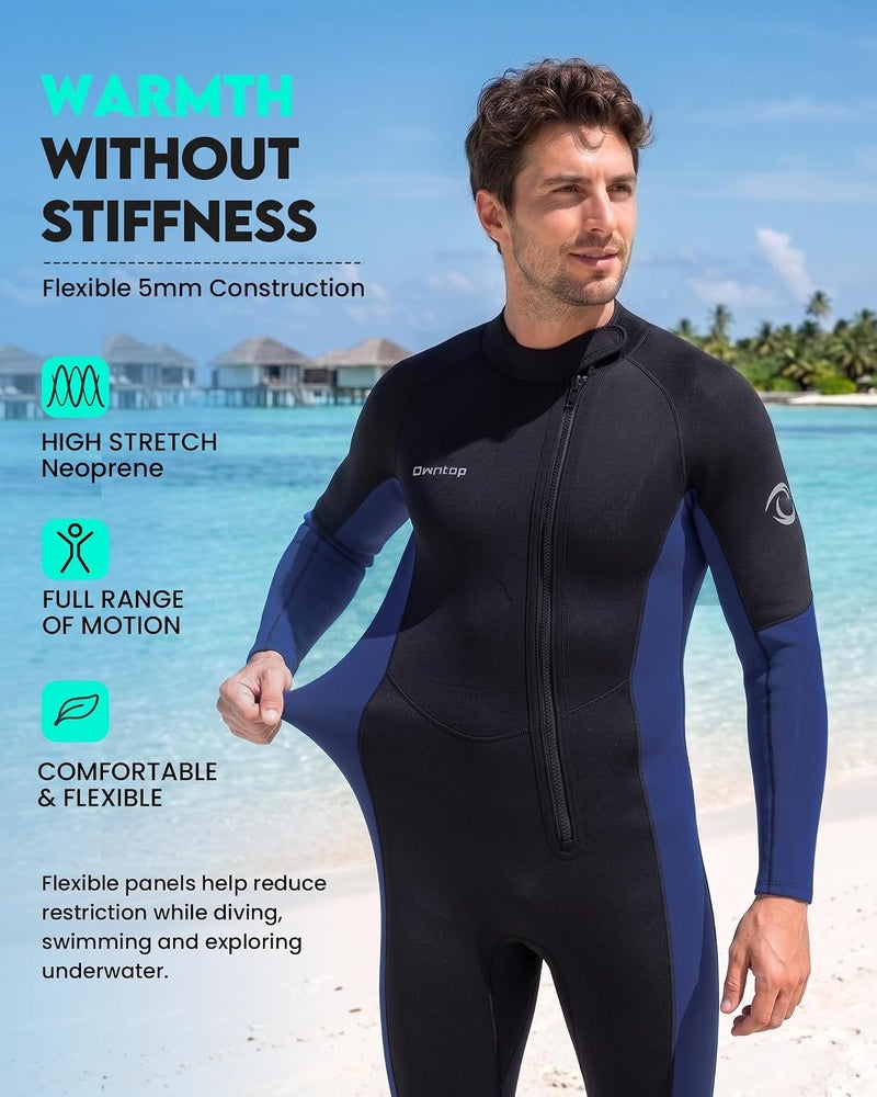 Owntop 5mm Wetsuit for Men, Warm & Flexible Full Body Neoprene Wet Suit, GBS Seams for Cold Water Surfing Snorkeling Diving Swimming - Image 5