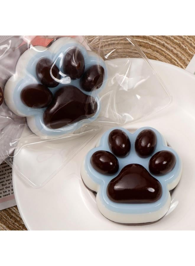 2Pcs Taba Squishy Cat Paw Squeeze Toys, Cute Cat Paw Squishy Toys for Stress Relief, Soft Kitty Squeeze Fidget Toys, Blue Brown Sensory Fidget Decompression Toy for Kids Adults (Sea Salt Chocolate)
