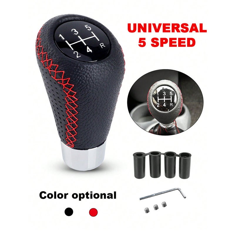 Manual Shift Knob: 5-Speed Red Premium Leather Grip - Universal Design Fit For Most Manual Transmission Vehicles, Durable Wear-Resistant Gear Knob For Car Interior Upgrade