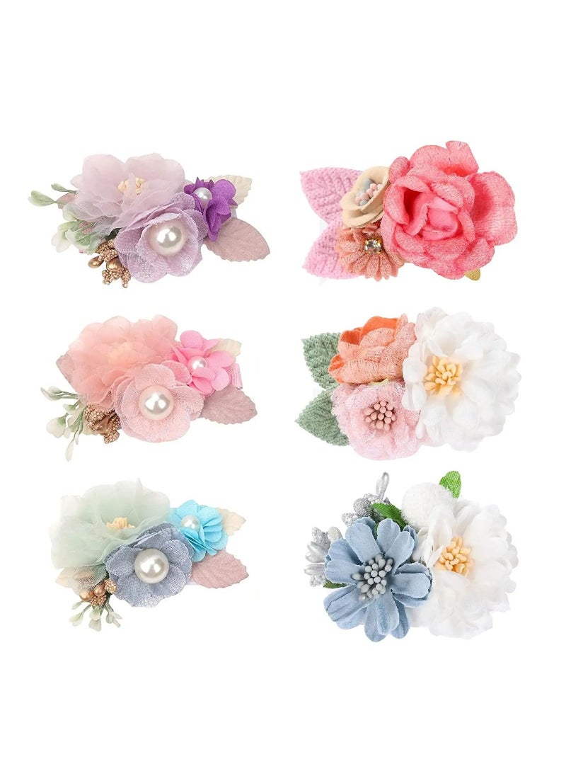 Y&D Flower Hair Clip Set for Baby Girls 6Pcs Delicate Floral Barrettes Care Bands Accessories Bows Hemming Newborn Infant Toddles Teen Girl Gifts Six Style  - Image 1