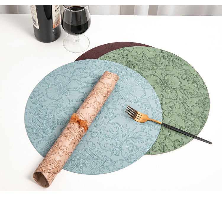 European Style Embossed Leather Placemats, Waterproof Oil-Proof Wash-Free, Hotel Restaurant Western Tableware Mats, Multiple Colors  Available - Image 2