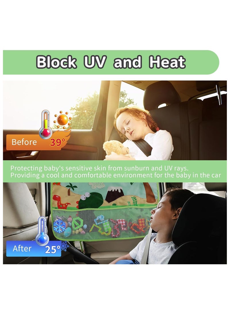 عام 2 قطع من ستائر نافذة العربات، ستائر شمسية قابلة للسحب مع أكواب شفط وشبكات تخزين جانبية، ستائر شمسية للسيارة مع حماية مثالية من الأشعة فوق البنفسجية، ستائر سيارة للأطفال عالمية الاستخدام - Image 3