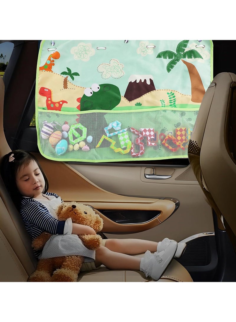 عام 2 قطع من ستائر نافذة العربات، ستائر شمسية قابلة للسحب مع أكواب شفط وشبكات تخزين جانبية، ستائر شمسية للسيارة مع حماية مثالية من الأشعة فوق البنفسجية، ستائر سيارة للأطفال عالمية الاستخدام - Image 1