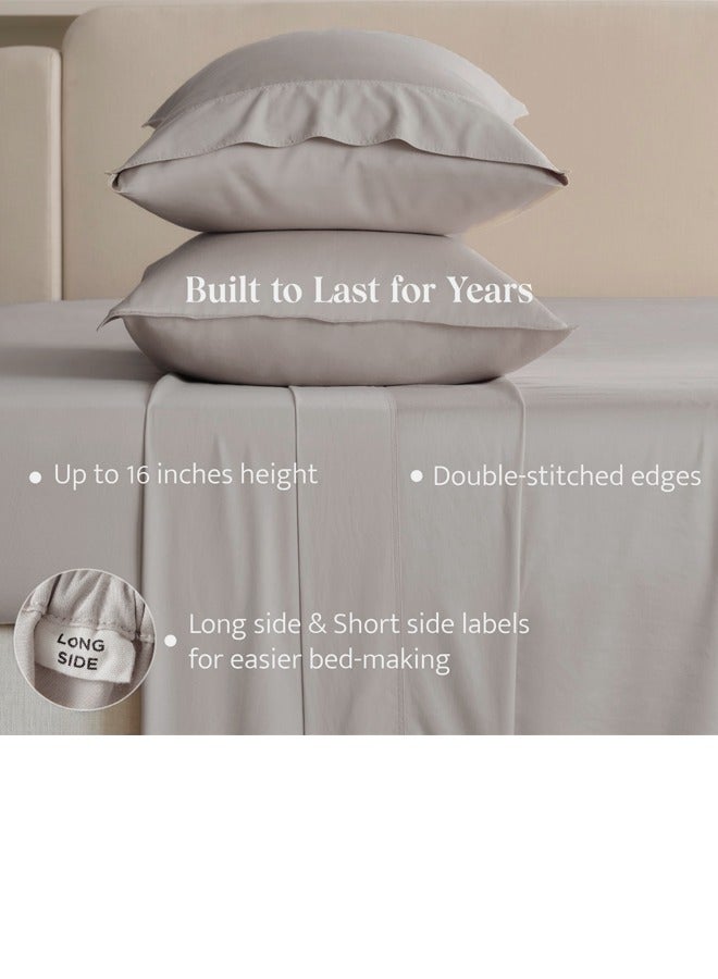 4-Pieces Luxury Tencel Bed Sheet Set, King Size Tencel Bed Sheet Set, Cooling Soft and Hypoallergenic Tencel Sheets 200*230cm-Rock Gray  - Image 4