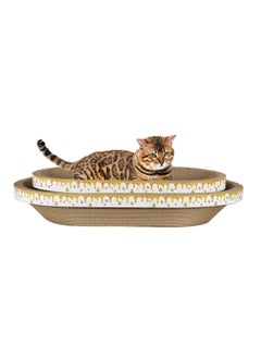 NNC PETS Cat scratching board, 2pcs corrugated paper double-sided cat scratcher pad for indoor cats and kittens, Oval-shape cat scratcher with Catnips, Catclaw grinding scratcher toys 58 cm (Beige)  - Image 1