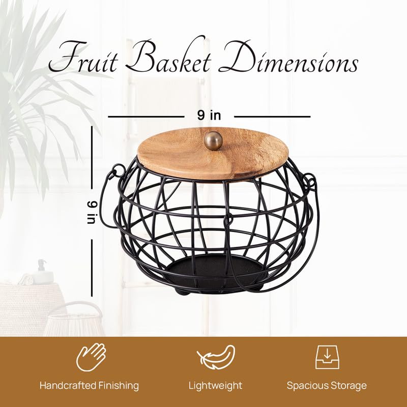 Nestroots Fruit and Vegetable Basket Rack with Round Net Baskets - Metal Fruit Stand with Black Metal Handle (Black) - Image 2