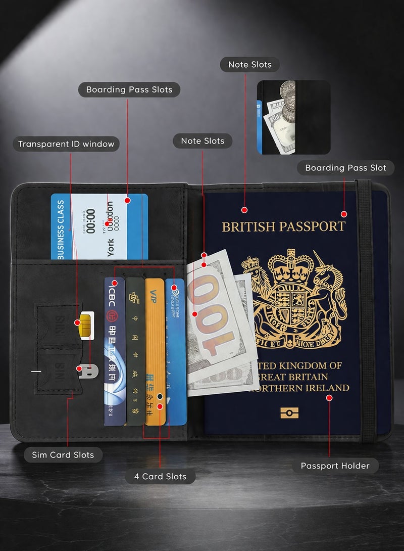 vsell24 Black Passport Holder Wallet Cover Case with RFID Blocking, PU Leather Travel Document Holder for Men & Women - Image 2