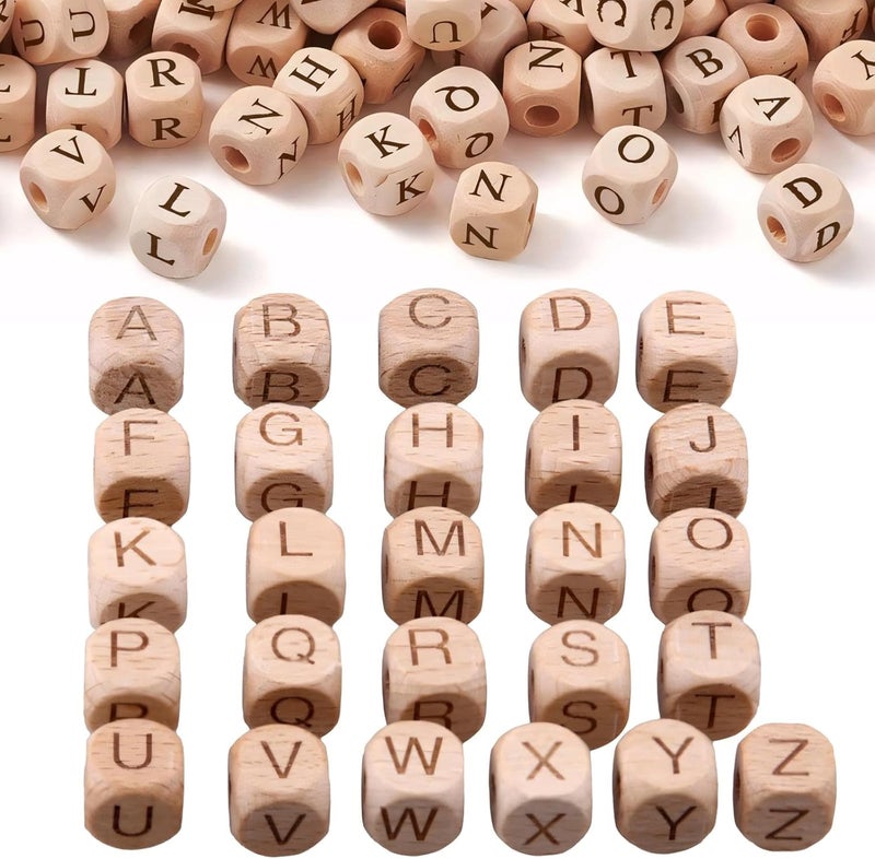 260 Wooden Alphabet Beads, 12Mm Beech Wood Letter Cubes, Square Letter Blocks With Holes For Diy Crafts - Image 1
