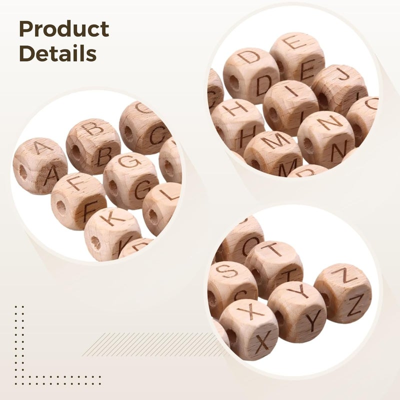260 Wooden Alphabet Beads, 12Mm Beech Wood Letter Cubes, Square Letter Blocks With Holes For Diy Crafts - Image 5