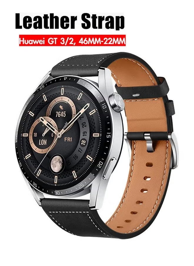 DTBG Huawei Watch Band Leather Strap, Compatible with GT3/2 46mm Watch Size, 22mm Band Width, Elegant Design, 1 Piece(Black)  - Image 1