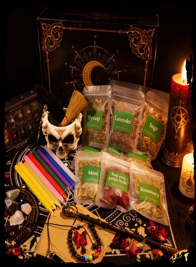 Rileryan 69 PCS Witchcraft Supplies Kit Wiccan Altar Supplies and Tools Witch Crafts Supplies Spell Kit Mini Crystals Witch Candles Witchy Gifts for Women Halloween Acessories - Image 4