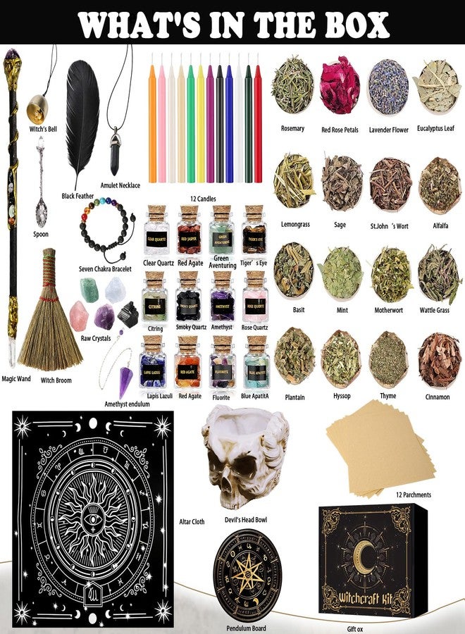 Rileryan 69 PCS Witchcraft Supplies Kit Wiccan Altar Supplies and Tools Witch Crafts Supplies Spell Kit Mini Crystals Witch Candles Witchy Gifts for Women Halloween Acessories - Image 2