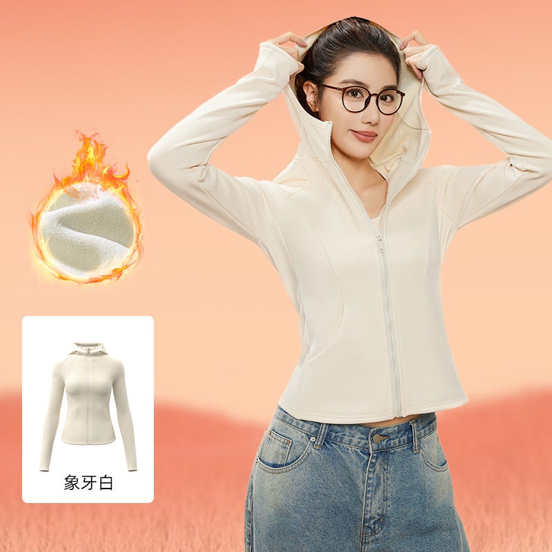 Fleece-lined Yoga Hoodie Jacket Slim Fit Ivory white  - Image 1