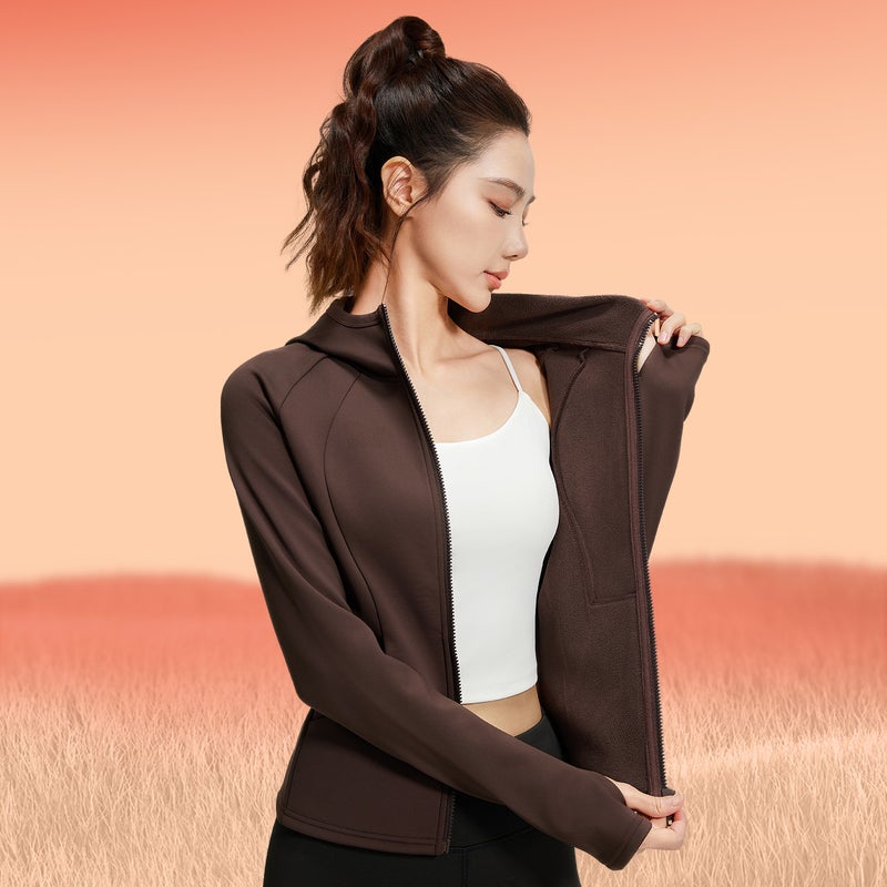 Fleece-lined Yoga Hoodie Jacket Slim Fit Ivory white  - Image 5