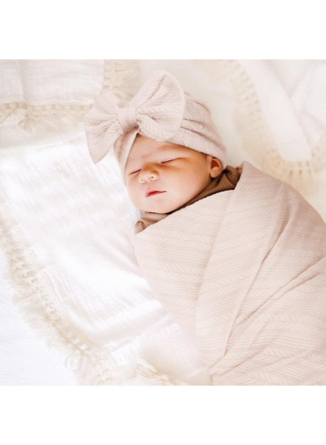 كيلا بطانية قماط لحديثي الولادة، غطاء رأس مع فيونكة، قفازات، مجموعة بطاقات خشبية، نقش قمح، حديثي الولادة، طفل صغير، طفل ذكر، طفلة أنثى، قماط لغرفة الأطفال - Image 3