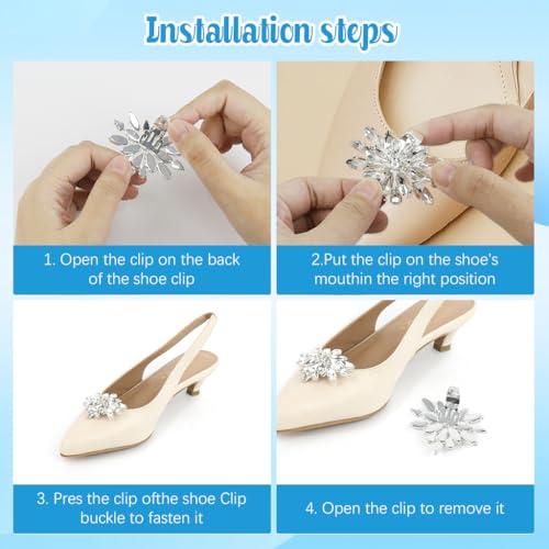 MAYCREATE® 2Pcs Shoe Clips Charms for Women, Crystal Rhinestone Shoe Decoration, Detachable Rhinestone Crystal Shoe Buckle Clips, Bridal Wedding Prom Party High Heels Accessories - Image 3