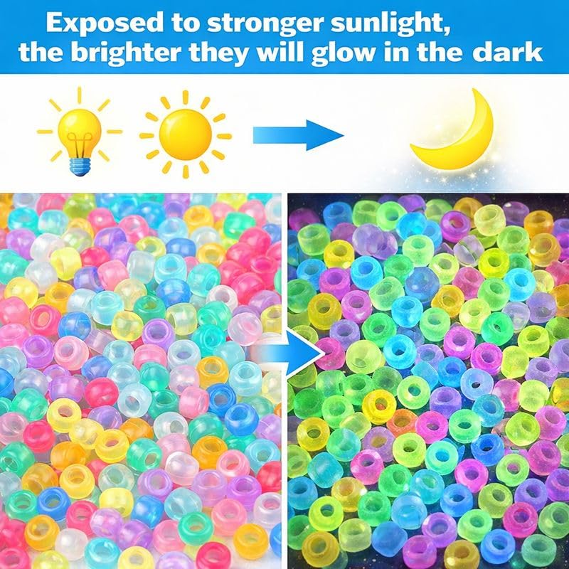 Ambitieux 1000 Pcs Glow in The Dark Beads (9 * 6mm) with Elastic Thread – DIY Jewelry Making Kit for Kids & Adults | Bracelet, Necklace & Craft Supplies (Multicolor) - Image 3
