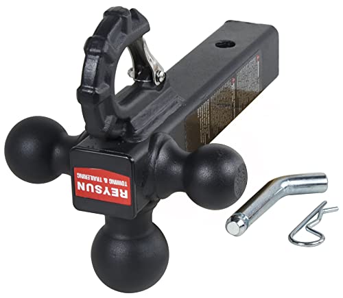 REYSUN Patented Forged Trailer Hitch Tri-Ball Hitch with Hook: 3 Sizes in 1 Tow Ball Hitch, Fits 2-inch Hitch Receiver, Secure Locking Mechanism, Matt Black - Image 2