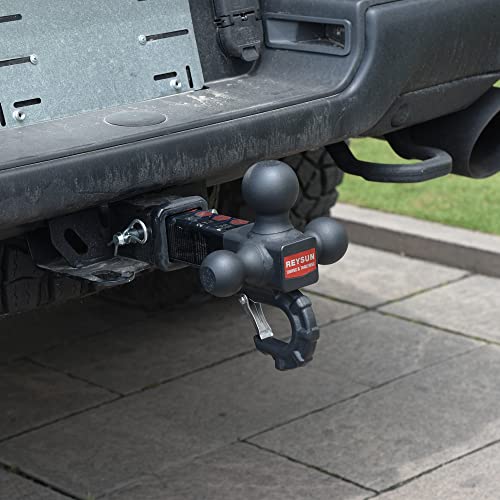 REYSUN Patented Forged Trailer Hitch Tri-Ball Hitch with Hook: 3 Sizes in 1 Tow Ball Hitch, Fits 2-inch Hitch Receiver, Secure Locking Mechanism, Matt Black - Image 4