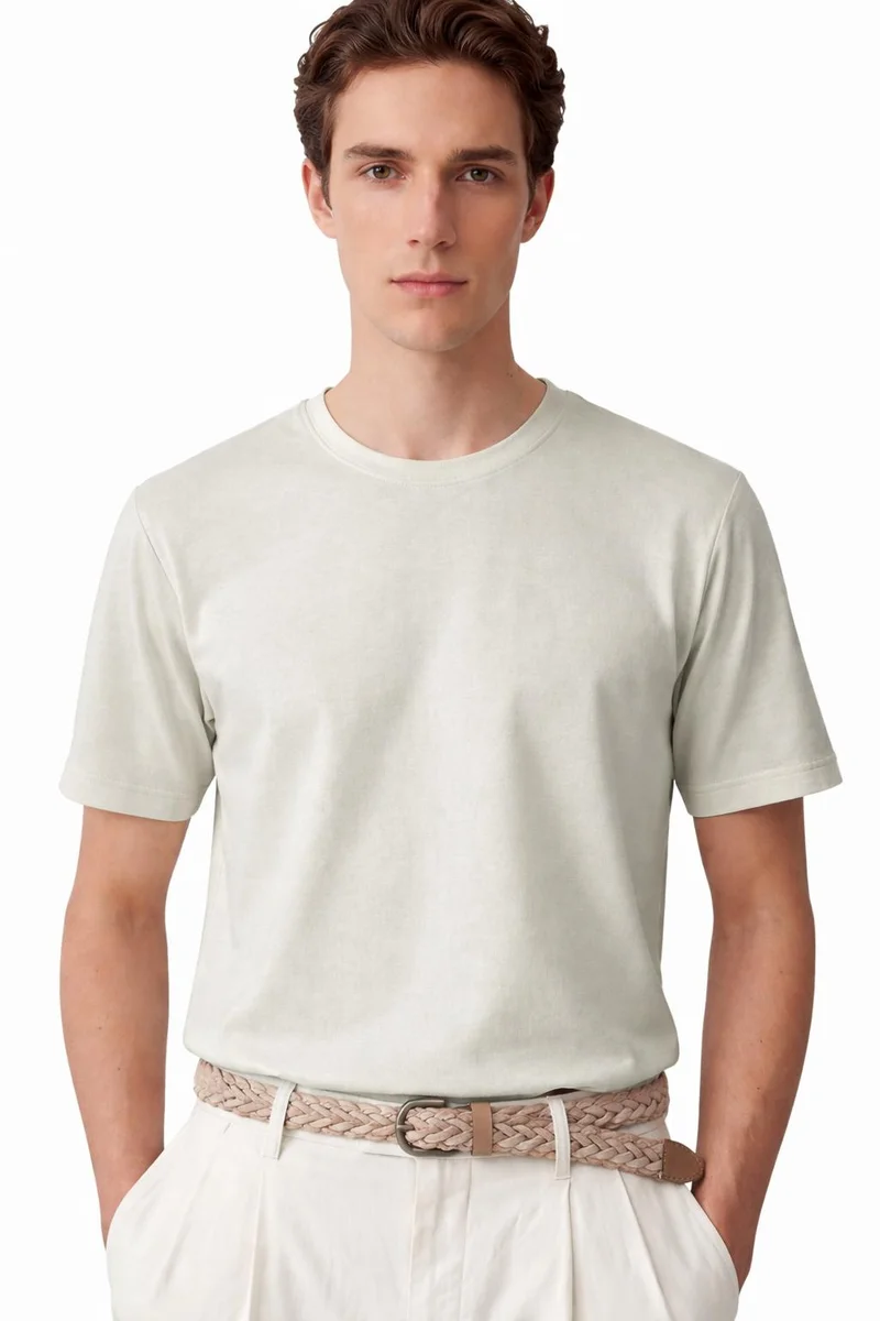 سنيتش Light Green Solid Half Sleeve Slim Fit Casual T-Shirt