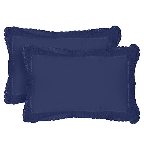 VHC 100% Cotton Lace Pillow Cover/Case Set (Pack of 2)-Navy Blue - Image 4