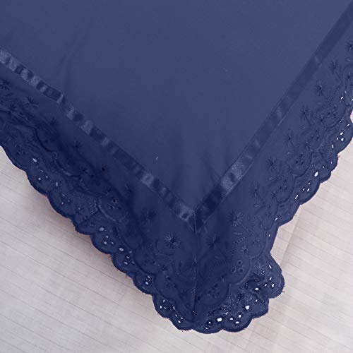 VHC 100% Cotton Lace Pillow Cover/Case Set (Pack of 2)-Navy Blue - Image 5
