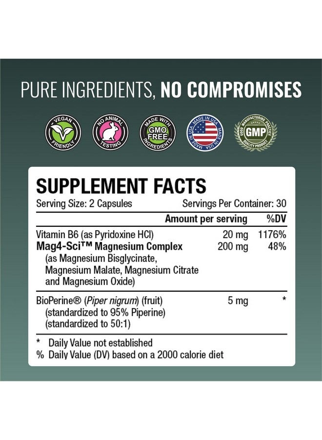 Approved Science مجمع المغنيسيوم المعتمد من ساينس - مغنيسيوم بيزغليسينات، ماليات، سترات، وأكسيد، للقلب، الصداع، التشنجات، الطاقة - امتصاص عالي - 60 كبسولة - إمداد لشهر واحد - غير معدّل وراثيًا، نباتي - Image 4