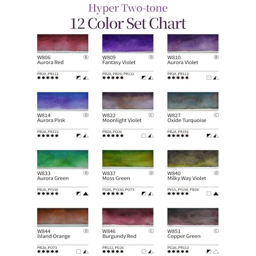 Mijello Mission Tourmaline Hyper Two-Tone Watercolor Set, 15ml Tubes, 12 Colors, Unique Granulation with Genuine Tourmaline Mineral Pigments for Art work & Craft_MGC-8012T - Image 4