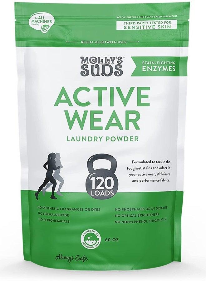 MOLLY'S SUDS Active Wear Laundry Detergent | Natural Extra Strength Laundry Powder, Stain Fighting for Performance Fabrics and Sensitive Skin | 120 Loads  - Image 1