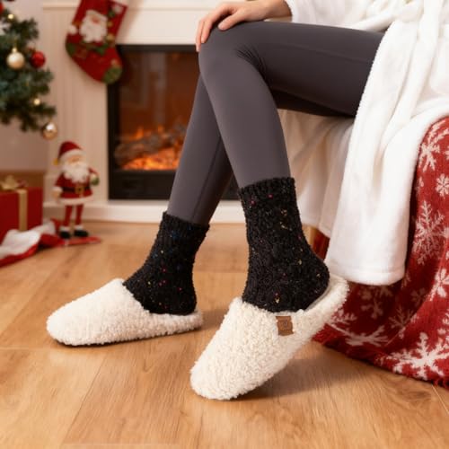 EverFoams Women's Fuzzy Slip-on Slippers Soft Comfy Memory Foam Indoor House Shoes Beige,9-10 US - Image 2
