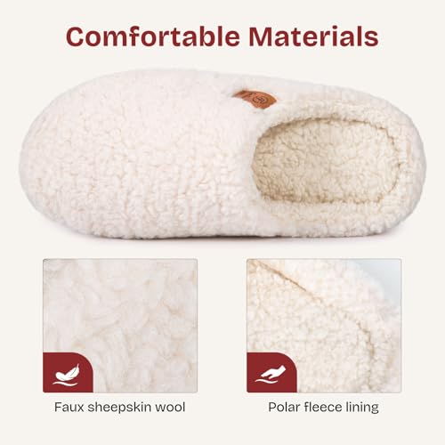EverFoams Women's Fuzzy Slip-on Slippers Soft Comfy Memory Foam Indoor House Shoes Beige,9-10 US - Image 3