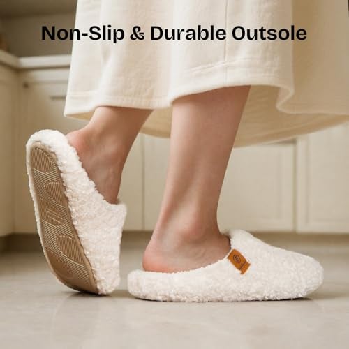EverFoams Women's Fuzzy Slip-on Slippers Soft Comfy Memory Foam Indoor House Shoes Beige,9-10 US - Image 5