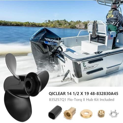 Qiclear 14 1/2 x 19 Pitch 48-832830A45 Upgrade Boat Propeller Compatible for Mercruiser Alpha One Outboard Motors 135-300 Hp,14.5 x 19p mercruiser 3.0 Propeller, Hub Kits Included,15 Spline Tooth,RH - Image 2