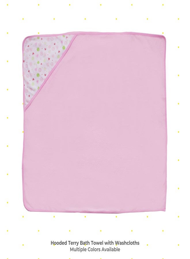 Spasilk Bath Hooded Towels & Washcloths Set for Babies, 2 Hooded Terry Bath Towels & 2 Washcloths, Pink Butterfly - Image 2
