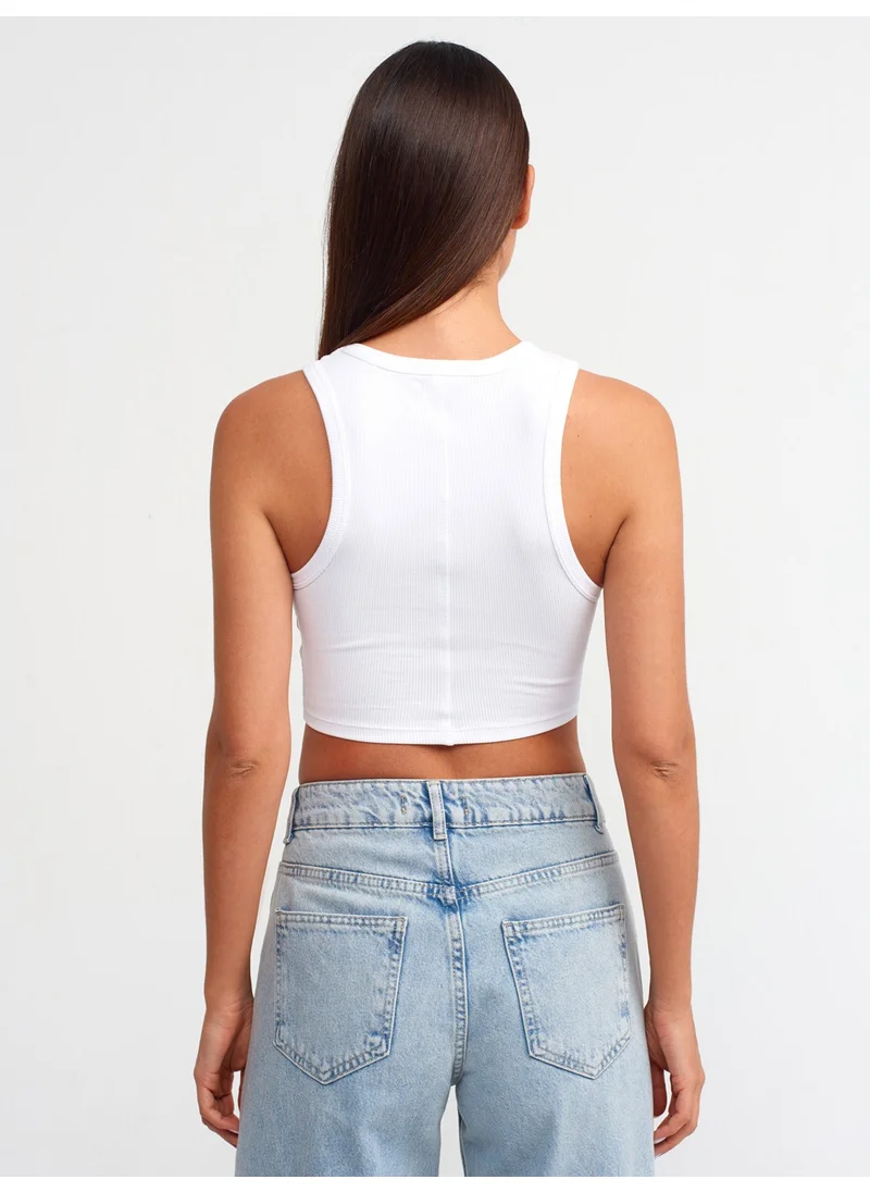 Dilvin 20820 Crop Top with Stitching Effect-White