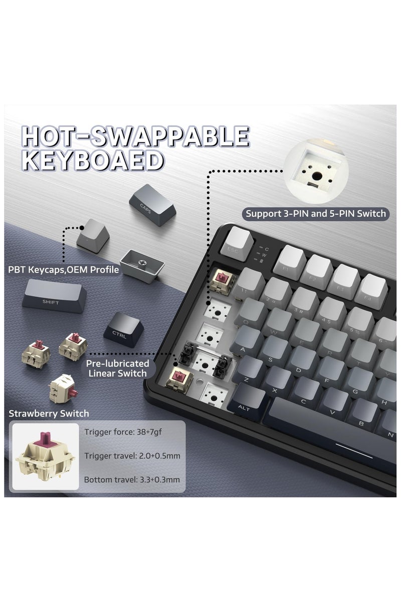 Attack Shark X87 87‑Key Hot‑Swappable Mechanical Gaming Keyboard, Bluetooth 5.0/2.4GHz/Wired, RGB Backlit, 4000 mAh Battery (White Contour) - Image 5