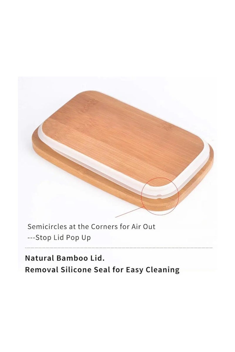 طبق زبدة من البورسلين بغطاء من الخيزران – أبيض (500 مل) - Image 5