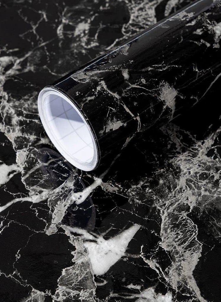 Scrolls Marble Contact Paper, Self Adhesive Wallpaper Waterproof Gloss PVC Vinyl, Oil Proof,Marble Vinyl Paper for Furniture Cover Surface,Countertop,Kitchen,Shelf Liner (40x100cm） (Marble Black) - Image 1