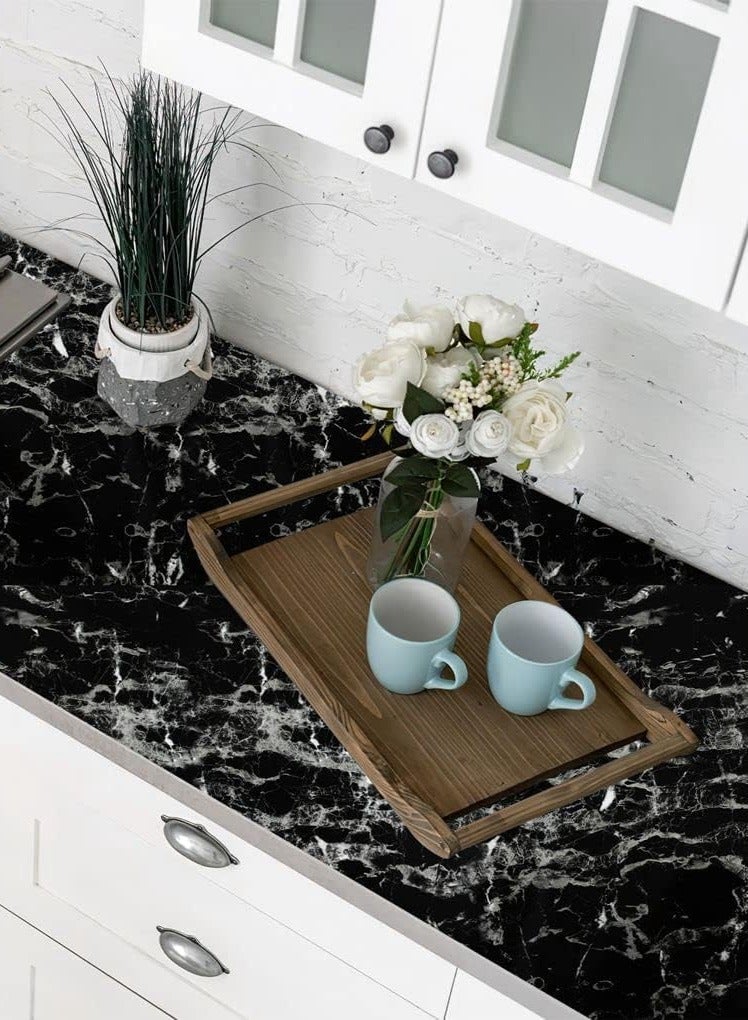 Scrolls Marble Contact Paper, Self Adhesive Wallpaper Waterproof Gloss PVC Vinyl, Oil Proof,Marble Vinyl Paper for Furniture Cover Surface,Countertop,Kitchen,Shelf Liner (40x100cm） (Marble Black) - Image 3