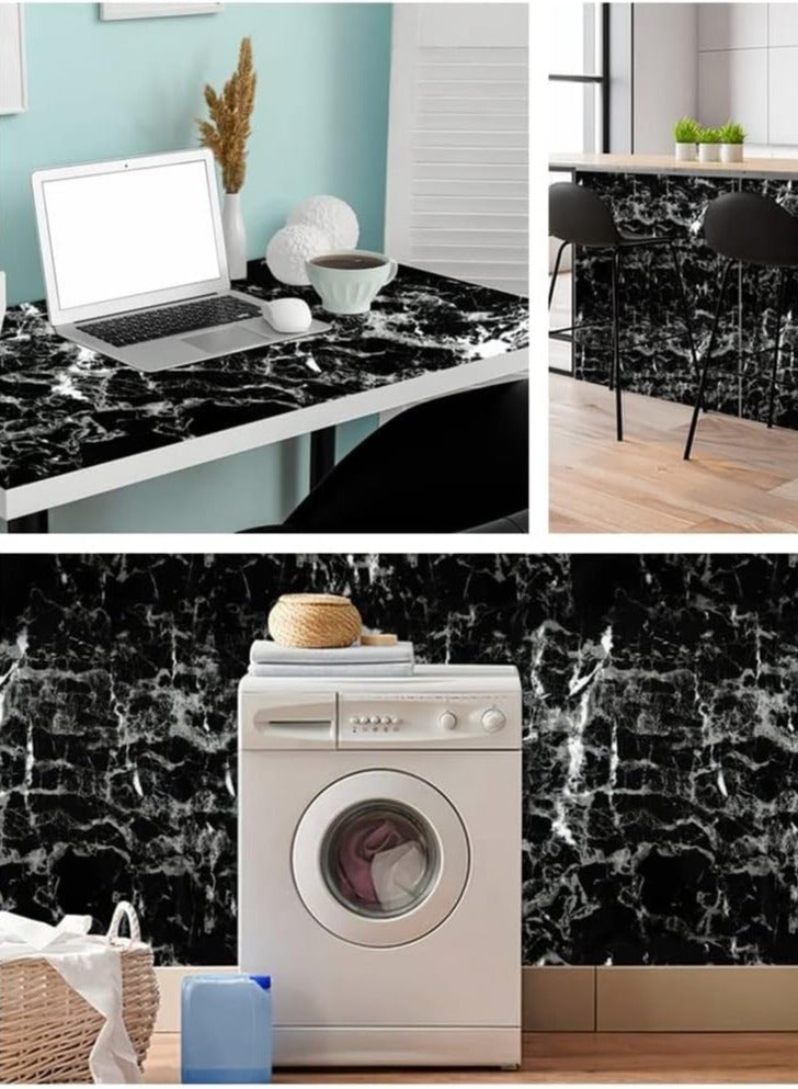 Scrolls Marble Contact Paper, Self Adhesive Wallpaper Waterproof Gloss PVC Vinyl, Oil Proof,Marble Vinyl Paper for Furniture Cover Surface,Countertop,Kitchen,Shelf Liner (40x100cm） (Marble Black) - Image 4